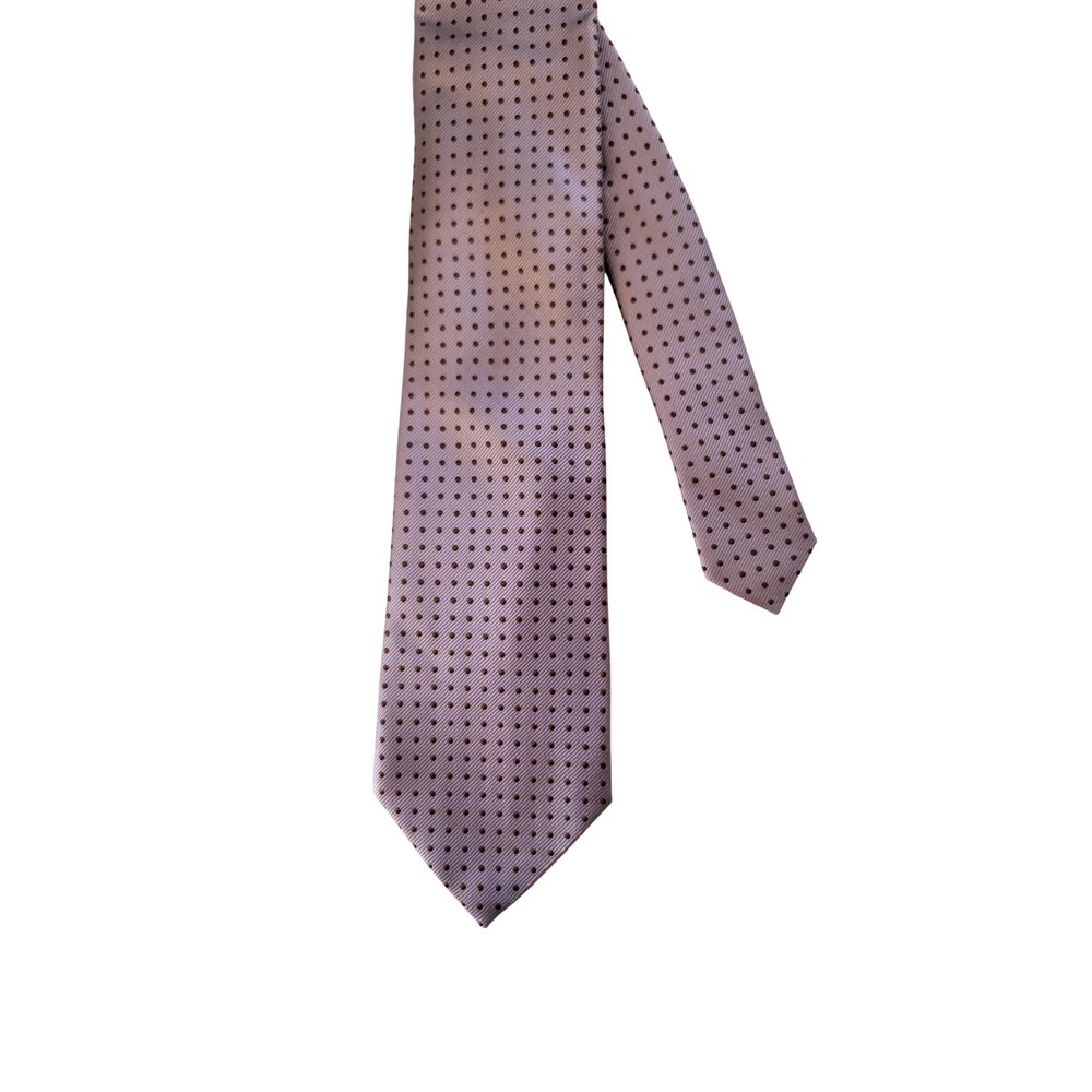 Biagiotti Uomo Mens Silk Tie‎ Purple Lavender Brown Polka Dot Made in Italy